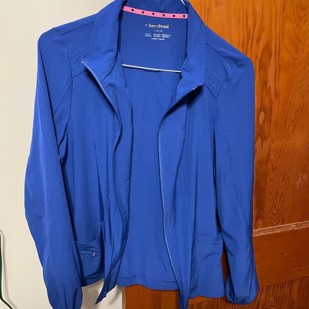 Size Large Royal Blue Heart Soul Zipper Scrub Jacket